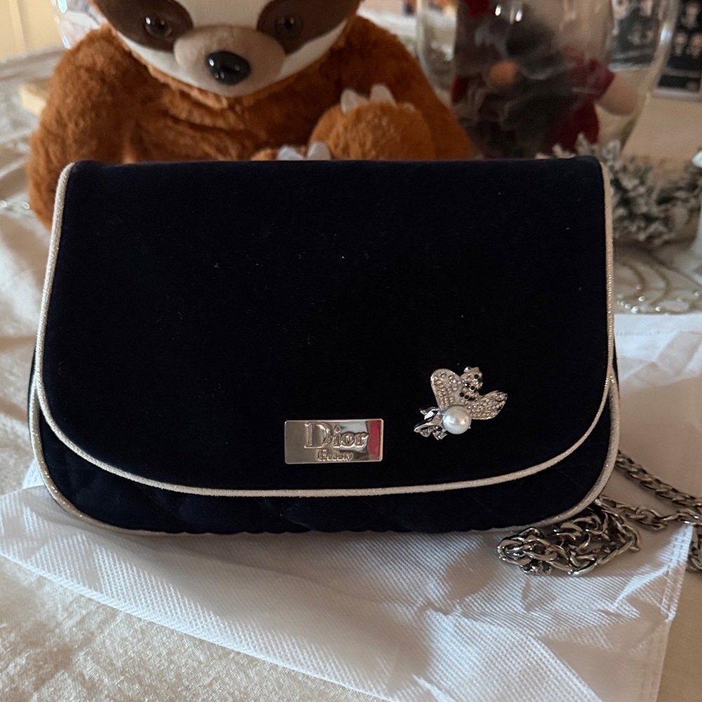 Dior Dark Blue Crossbody Bag with Silver Chain - Picture 11 of 11